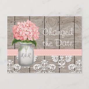 Monogramm veränderte Datum Rosa Hortensie Mason-Gl Postkarte