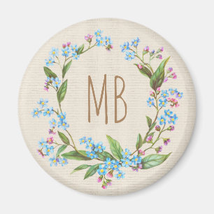 Monogramm Vergissmeinnicht-Kranz Blau Süß Rustikal Magnet