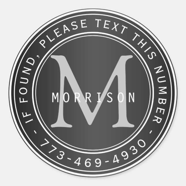 Monogramm verloren und gefunden in Schwarz Runder Aufkleber (Vorderseite)