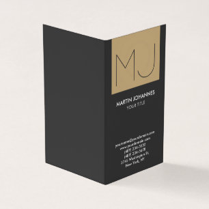 Monogramm Vertikal Elegant Grau Beige Visitenkarte Visitenkarten