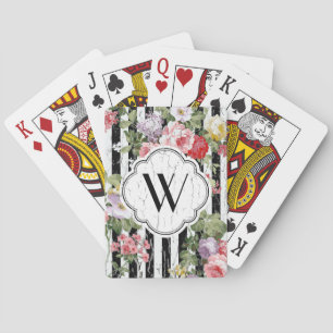 Monogramm-verwitterter schwarzer Blumenstreifen Spielkarten
