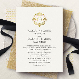 Monogramm Verziert Traditionelle Hochzeit Folieneinladung