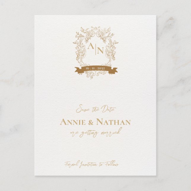 Monogramm Verziertes Design-Rahmen-Hochzeit Ankündigungspostkarte (Vorderseite)