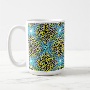 Monogramm viktorianische goldene Verkleidung Aqua- Kaffeetasse