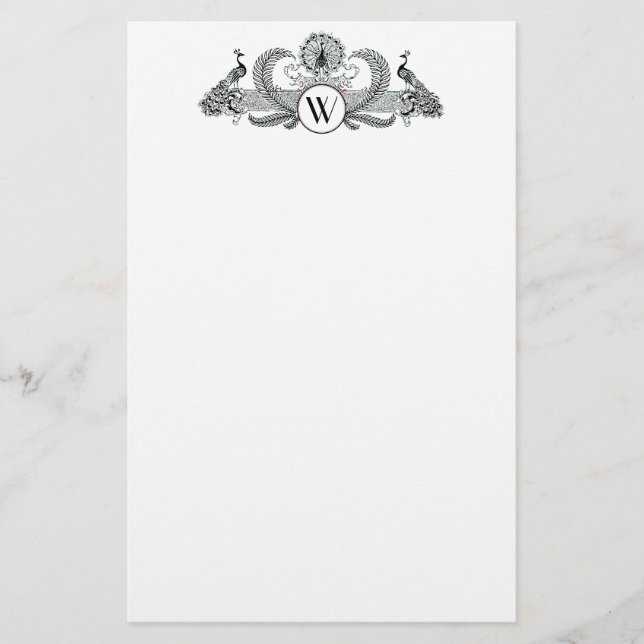 Monogramm Vintag Peacocks Briefpapier (Vorderseite)