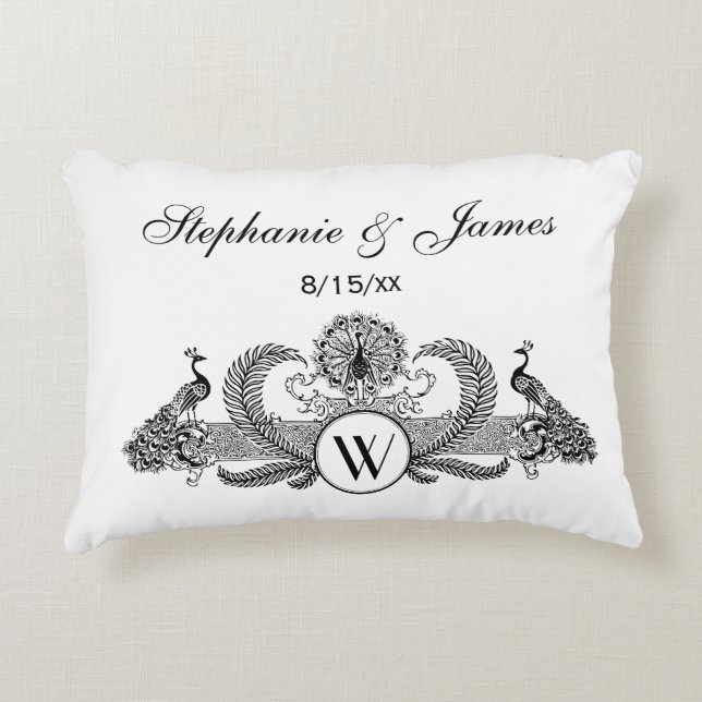 Monogramm Vintag Peacocks Dekokissen (Vorderseite)