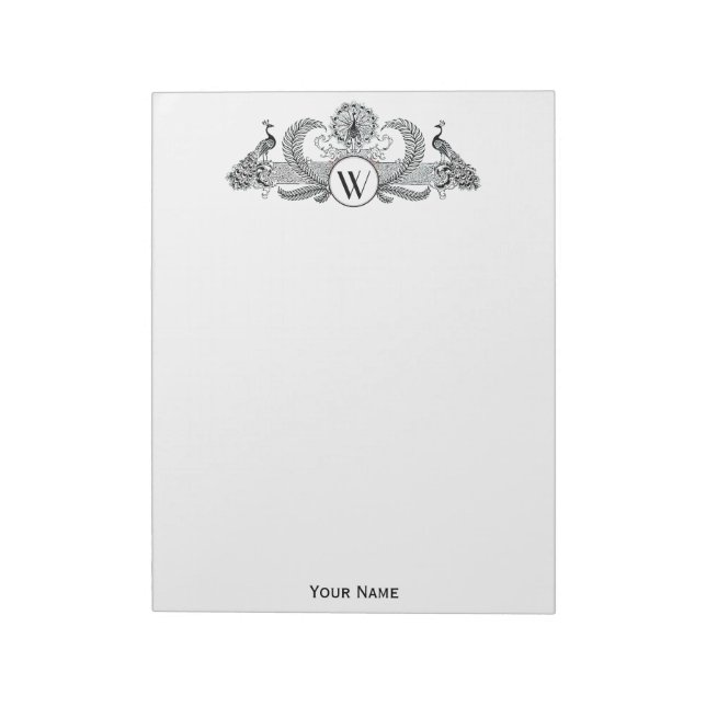 Monogramm Vintag Peacocks Notizblock (Rotiert)