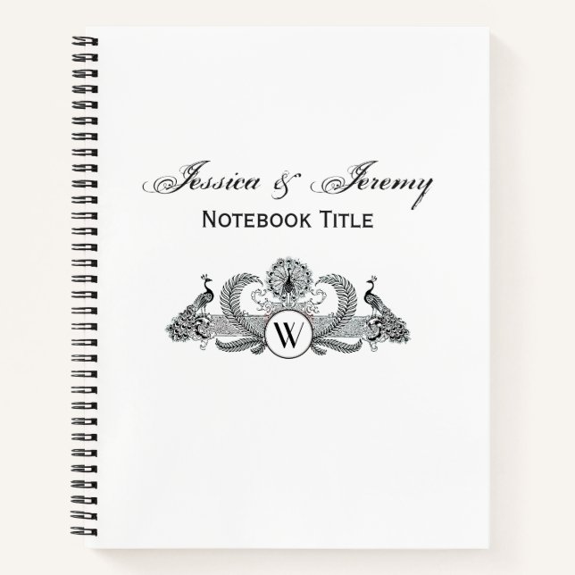 Monogramm Vintag Peacocks Notizbuch (Vorderseite)