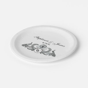 Monogramm Vintag Peacocks Pappteller