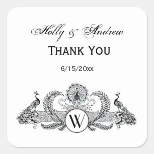 Monogramm Vintag Peacocks Quadratischer Aufkleber