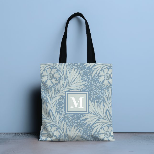 Monogramm Vintage Blau Blumenmuster (Von Creator hochgeladen)