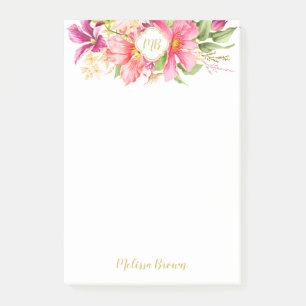Monogramm Vintage Blume Rosa Lila Post-It-Notes Post-it Klebezettel