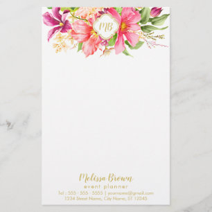 Monogramm Vintage Blume Rosa Lila Stationierung Briefpapier