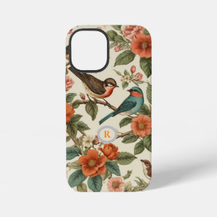 Monogramm Vintage-Blumen Botanische Vögel Muster iPhone 12 Mini Hülle