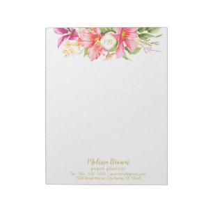 Monogramm Vintage-Blumen Rosa Pastell Chic Notizbl Notizblock