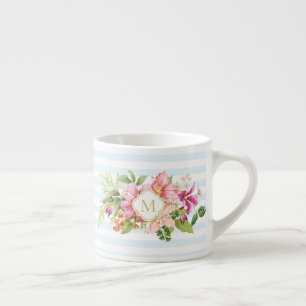 Monogramm Vintage-Blumen Rosa Pastell Espresso-Tas Espressotasse