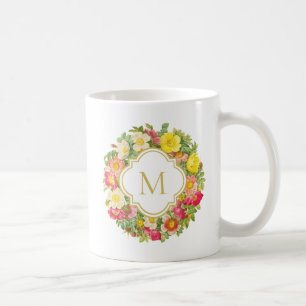 Monogramm-Vintage-Blumenkranz-Tasse Tasse