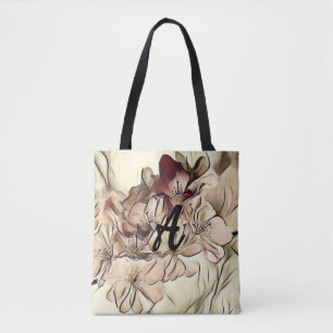 Monogramm Vintage braune Kirschblüten Zeichnung