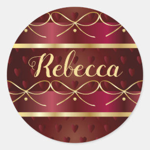 Monogramm-Vintage Burgunder-Farbluxusgolddekor Runder Aufkleber