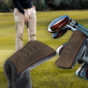 Monogramm vintage elegantes braunes Lederlook Golf Headcover