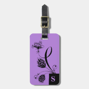 Monogramm Vintage-Grunge-Asien-Blumen, Lavendel Gepäckanhänger