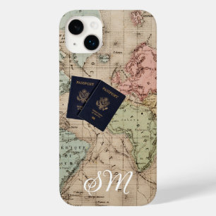 Monogramm Vintage Karte und Reisepass Case-Mate iPhone 14 Plus Hülle