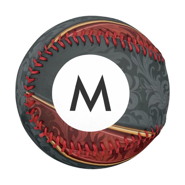 Monogramm Vintage Ornamente rot und schwarz Baseball (Vorderseite Links)