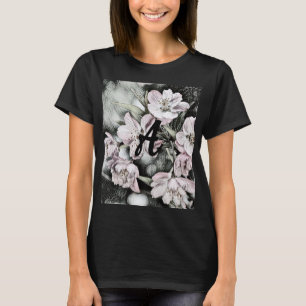 Monogramm Vintage rosa Blüten auf einem Zweig T-Shirt