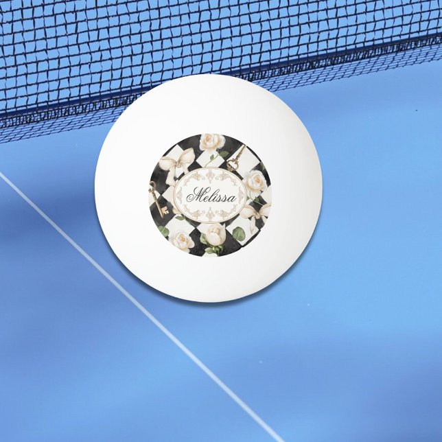 Monogramm Vintage Rose Blume Schwarz-weiß Diamond Tischtennisball (In situ)