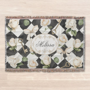 Monogramm Vintage-Rosen-Blumen Schwarz-Weiß-Diaman Decke