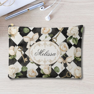 Monogramm Vintage-Rosen-Blumen-Schwarz-Weiß-Diaman Zubehörtasche