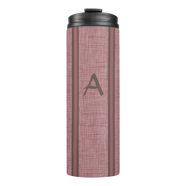Monogramm Vintage Rot Neutrales Leinendesign Thermosbecher (Vorderseite)