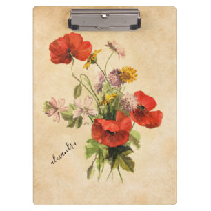 Monogramm Vintage Rustikaler Brautstrauß Rote Mohn Klemmbrett