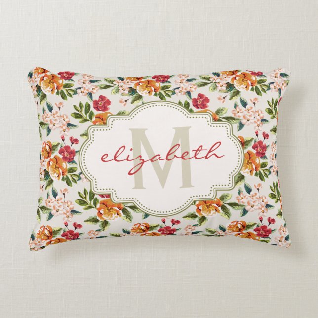 Monogramm Vintage Viktorianische Farbe Dekokissen (Vorderseite)