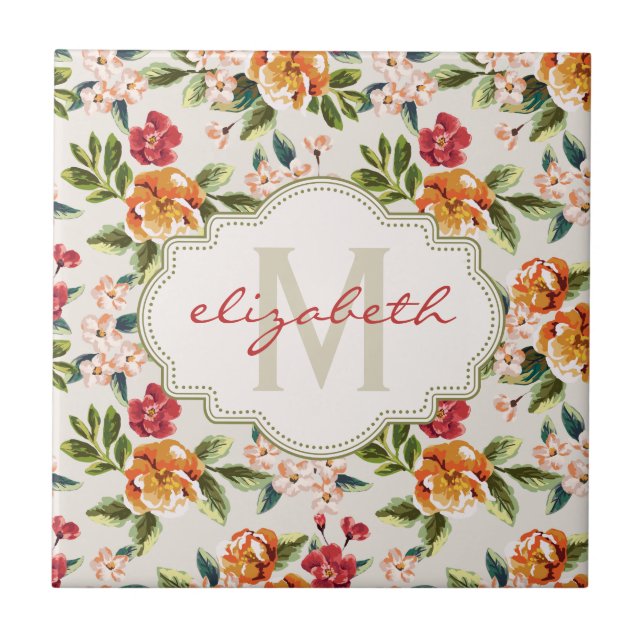 Monogramm Vintage Viktorianische Farbe Fliese (Vorderseite)