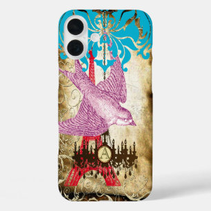 Monogramm Vintage-Vogel-Eiffelturm-Kronleuchter iPhone 16 Plus Hülle