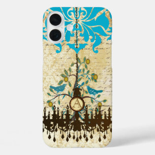 Monogramm Vintage Vogel Kronleuchter iPhone 16 Plus Hülle