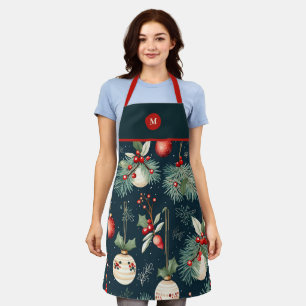 Monogramm Vintage-Weihnachten Türkis und Rot Muste Schürze