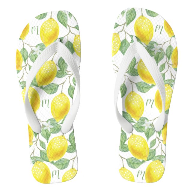 Monogramm Vintage Zitronenfrüchte Blätter und Blum Flip Flops (Fußbett)