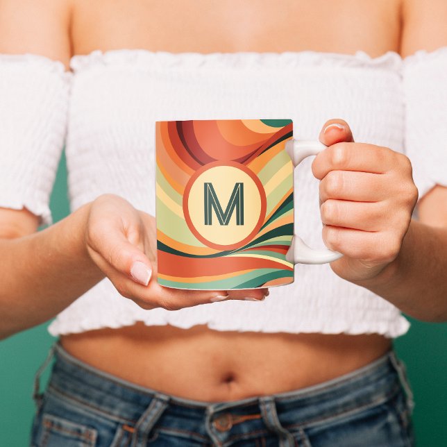 Monogramm Vintager Wave Strip Kaffeetasse (Von Creator hochgeladen)