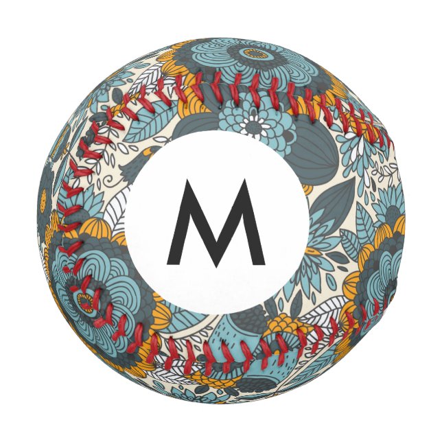 Monogramm Vintages Blumenmuster Baseball (Vorderseite Links)