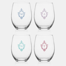 Monogramm Vintages Wappen Blau Lila Aquamarin Burg