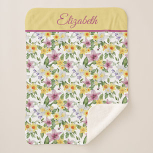 Monogramm Violett Gelb Weiß Grün Floral  Sherpadecke