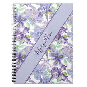 Monogramm Violett Gelbe Iris Florale Wasserfarbe Notizblock
