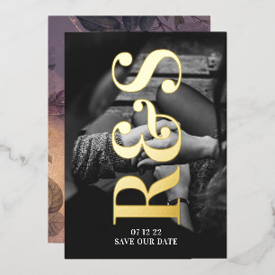 Monogramm Violetter Herbst Save The Date Folieneinladung