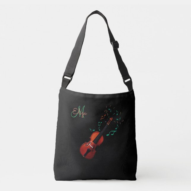 Monogramm-Violinen-und Musiknoten-Taschen-Tasche Tragetaschen Mit Langen Trägern (Vorderseite)