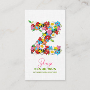 Monogramm-Visitenkarte der Frühlings-Blumen-"Z" Visitenkarte