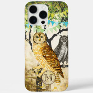 Monogramm Vogelkäfig Vintage Eule Birkenbaum iPhon iPhone 16 Pro Max Hülle