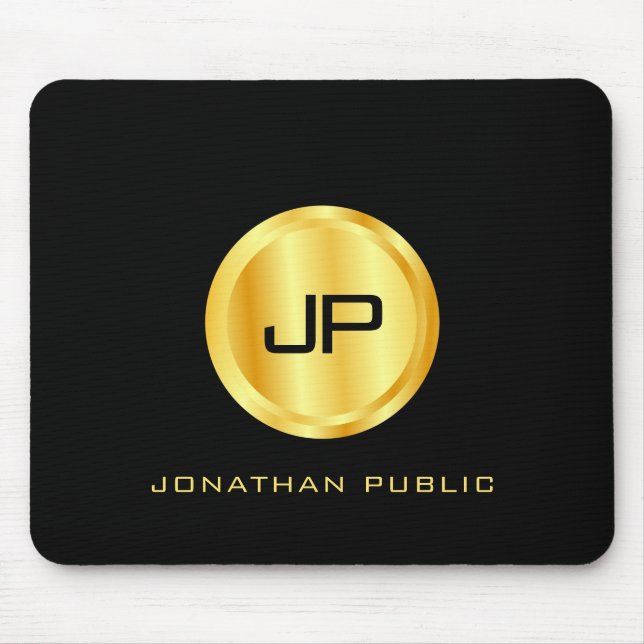 Monogramm Vorlage elegant Schwarz und Gold Mousepad (Vorne)