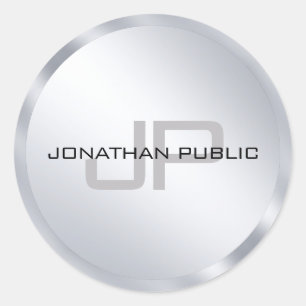 Monogramm-Vorlage Modern Elegant Metallic Silber Runder Aufkleber